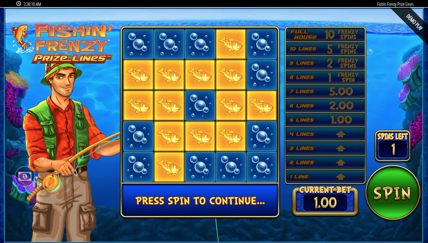 Fishin Frenzy Prize Lines screen 2